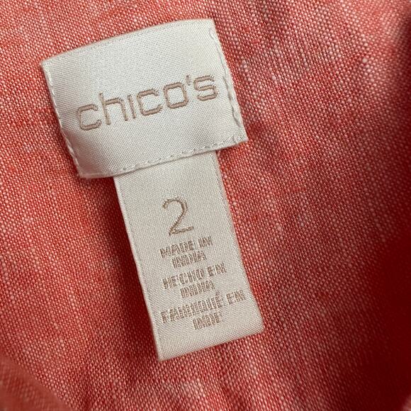 Chicos Womens Button Up Linen Top Size 2 US L‎ Coral 3/4 Sleeves Capsule Casual - Picture 3 of 8